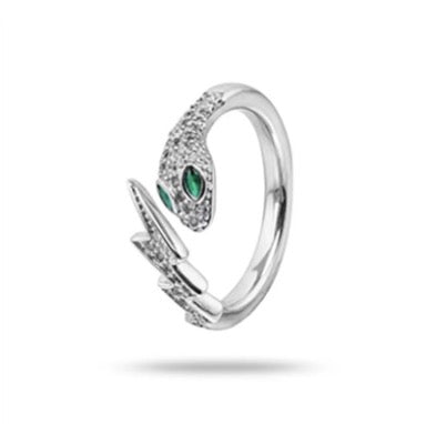 Silver Diamanté lightning Snake Ring