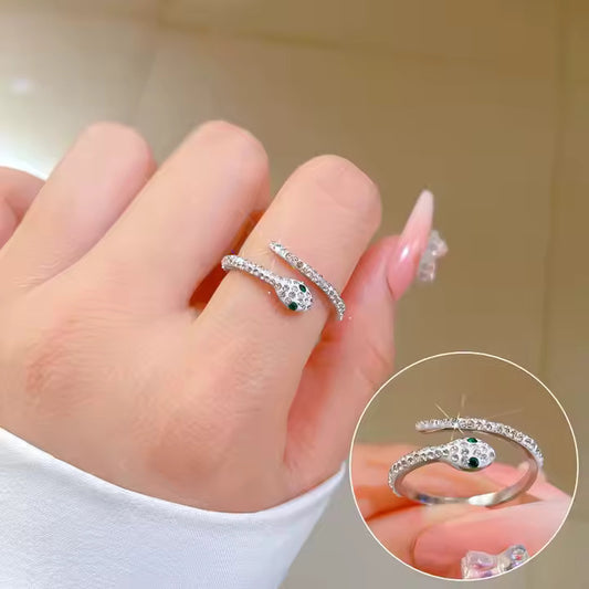Stainless Steel Adjustable Silver Diamanté Snake Ring