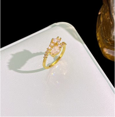 Gold Pink Tear Drop Ring