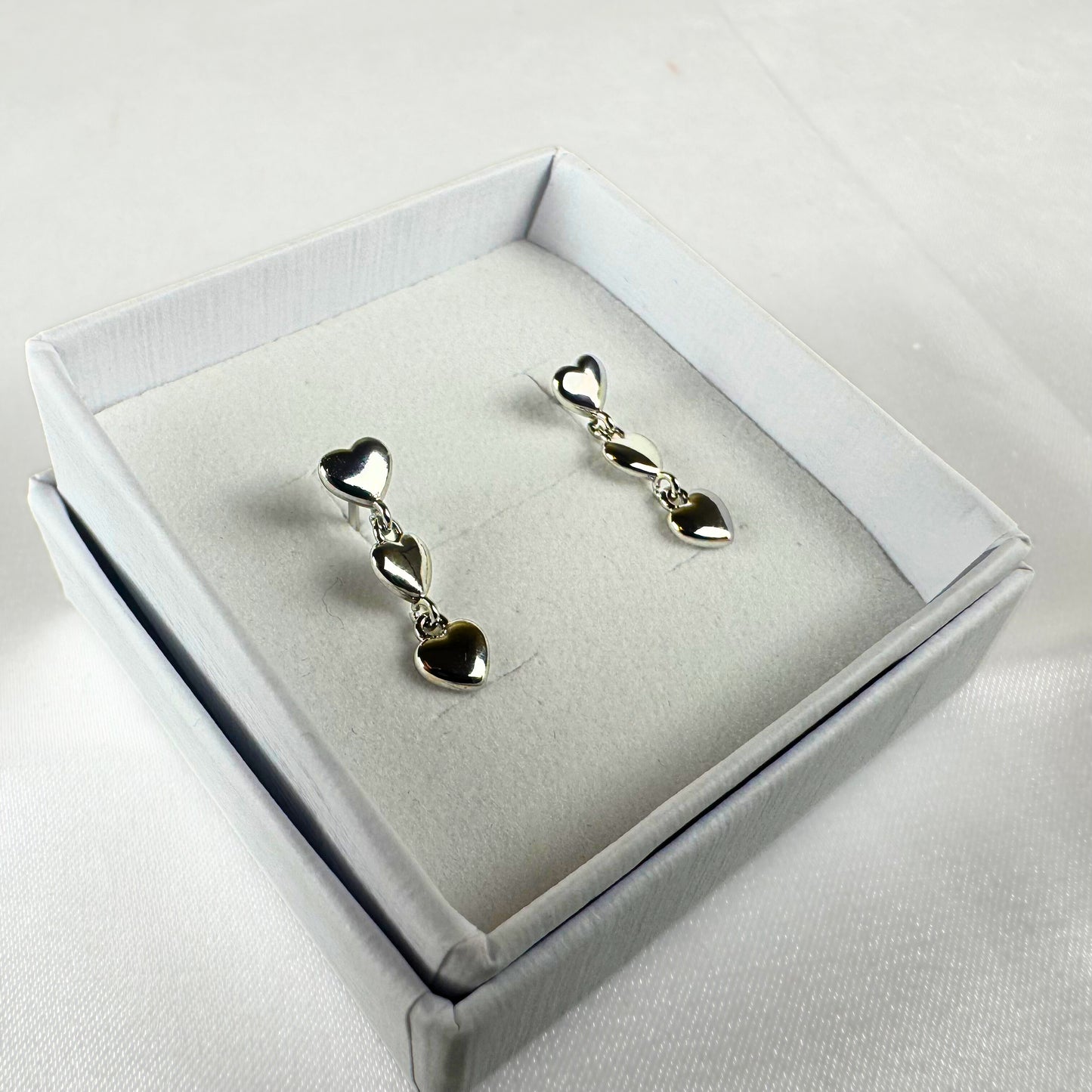 Silver Triple Heart Drop Earrings