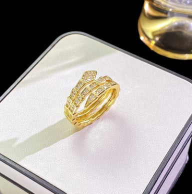 Gold Diamanté Triple Row Snake Ring