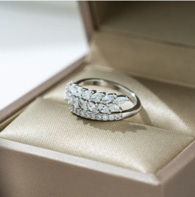 Silver Leaf with Diamanté Wrap Ring