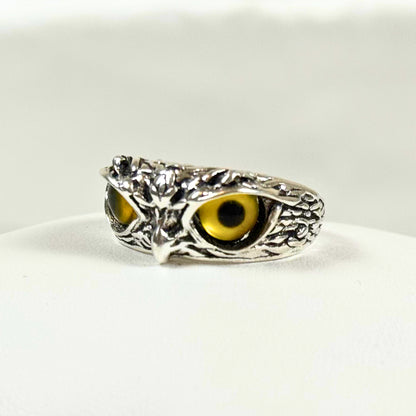 Silver Owl Ring with Yellow Eyes