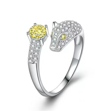 Silver Diamanté Yellow Panther Ring