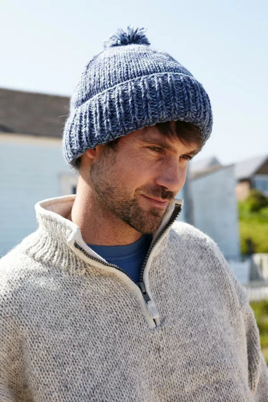 Men’s Donegal Bobble Beanie - Denim