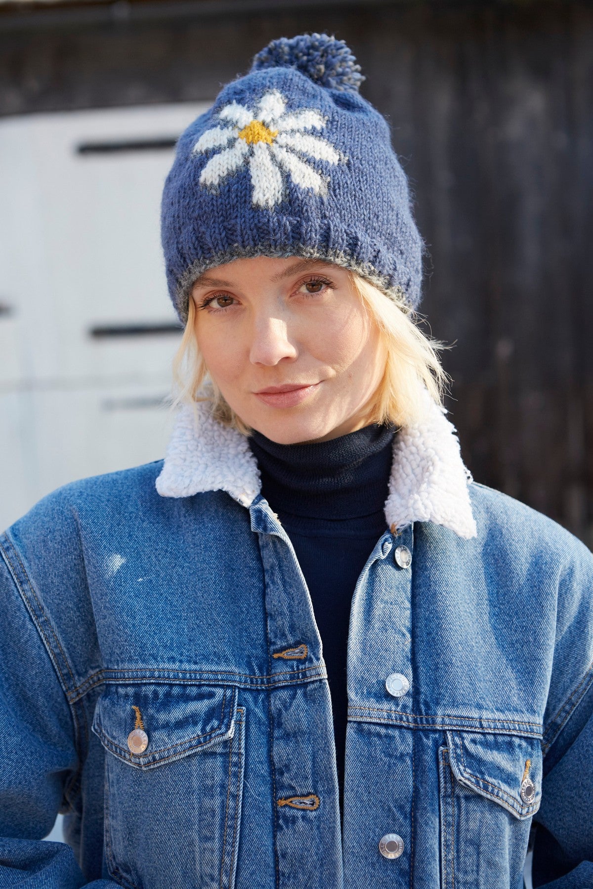 Daisy Bobble Beanie - Denim